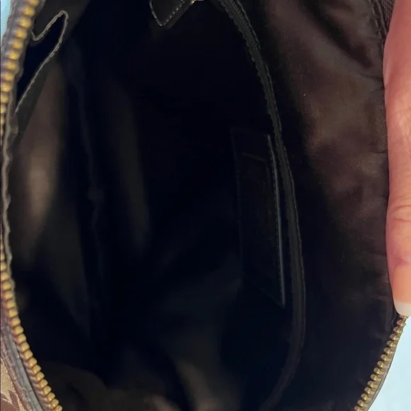 Coach Signature Jacquard Canvas & Patent Leather Hobo Shoulder Bag Khaki/Brown - Picture 10 of 11